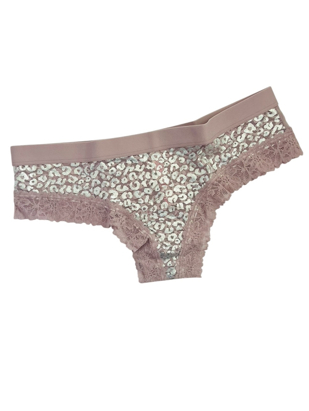 Victoria Secret PINK Lace Trim Leopard Print Bikini Panty in Dusty Rose